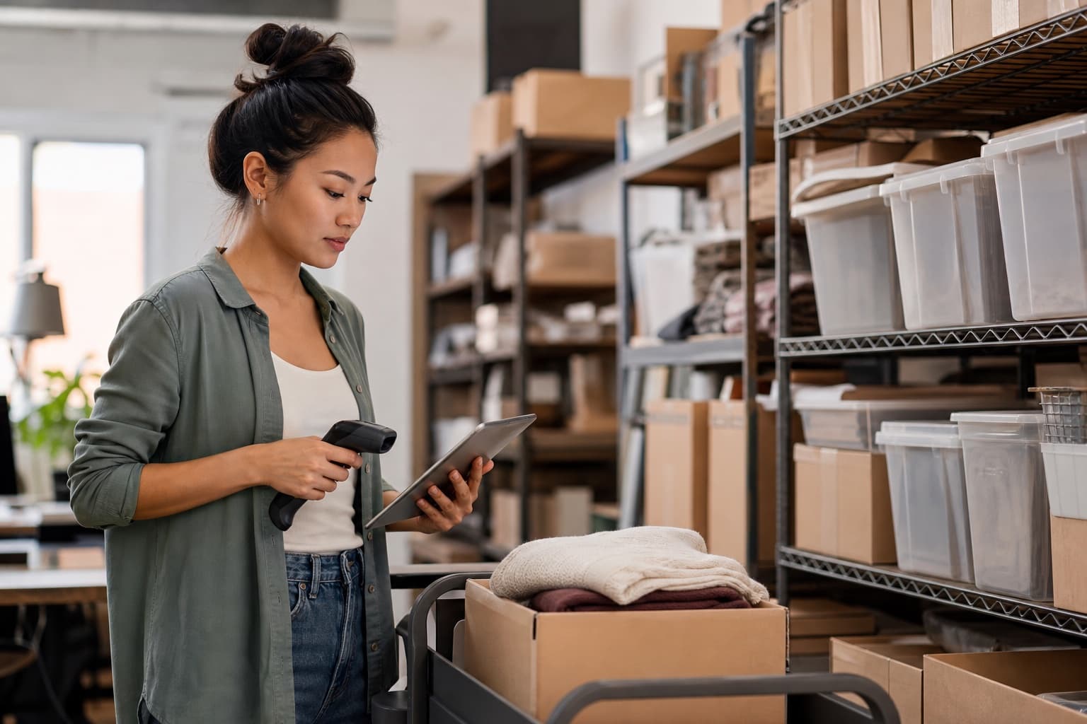 Inventory Operations business owner using a tablet while working