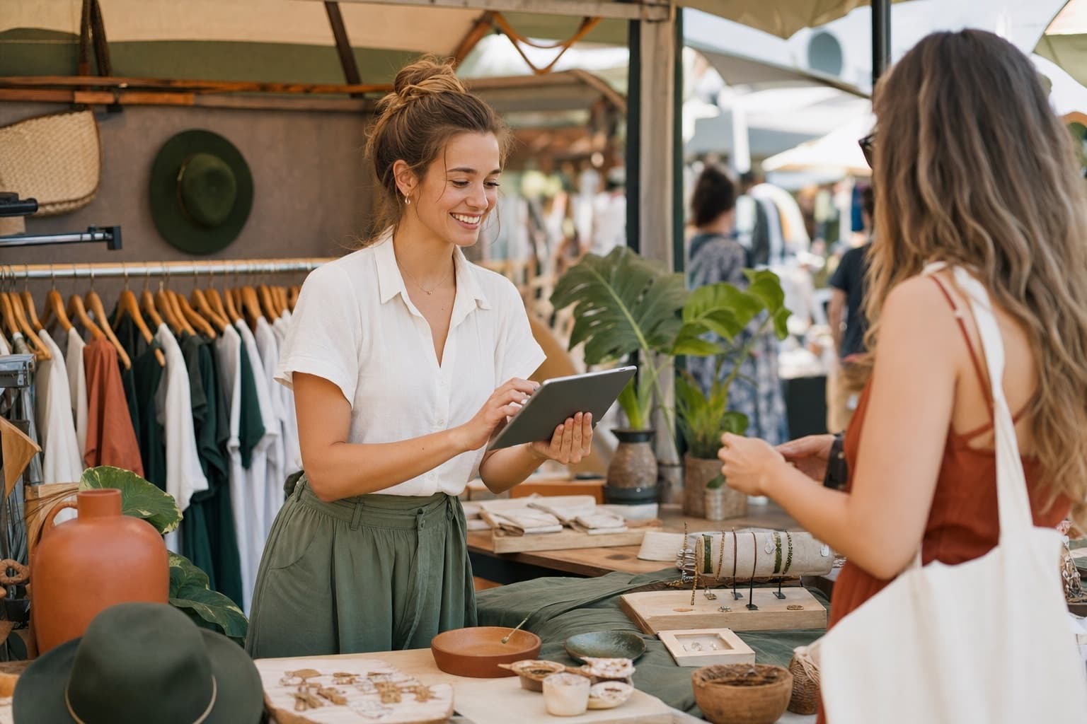 Mobile Retail business owner using a tablet while working