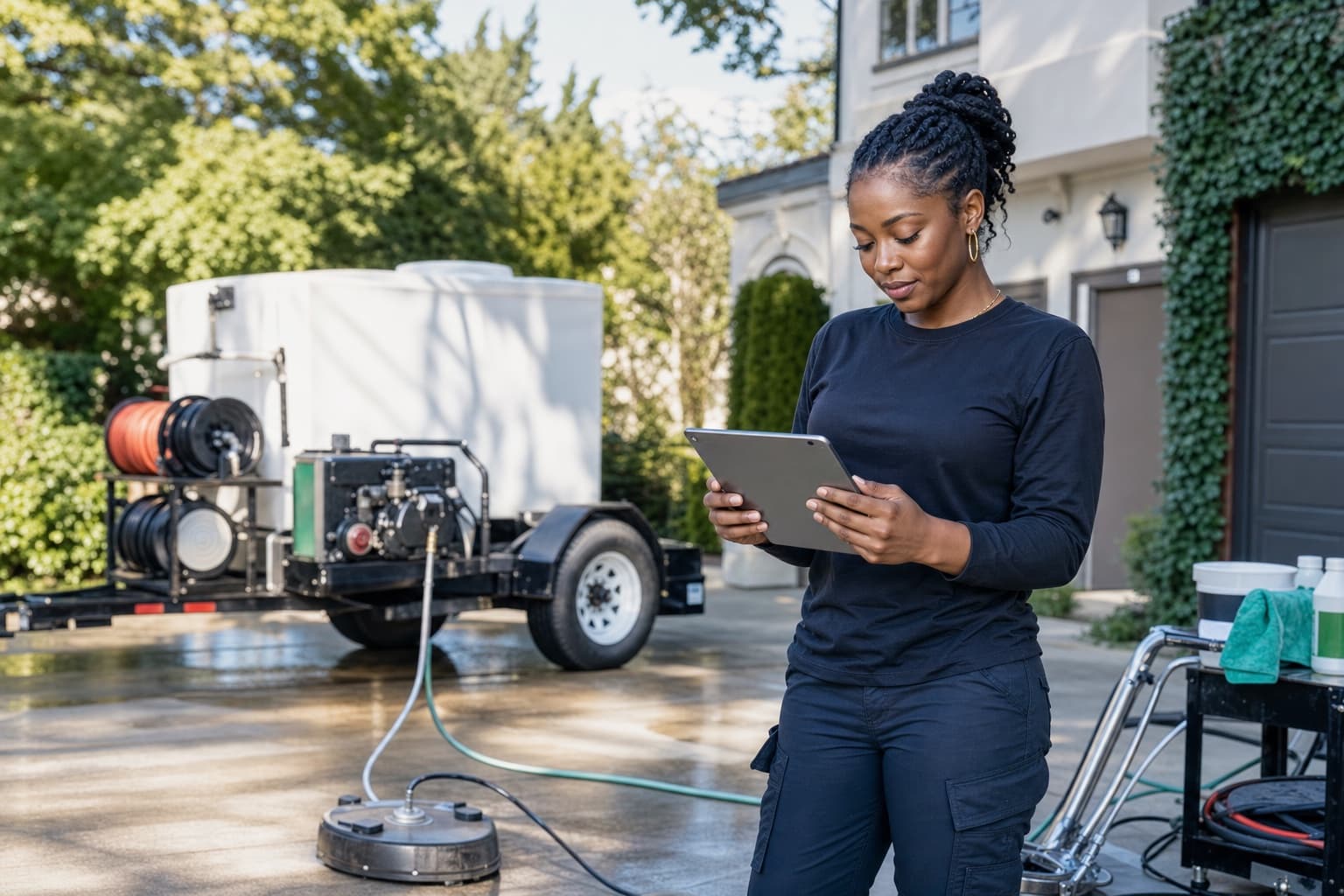 Mobile Service business owner using a tablet while working